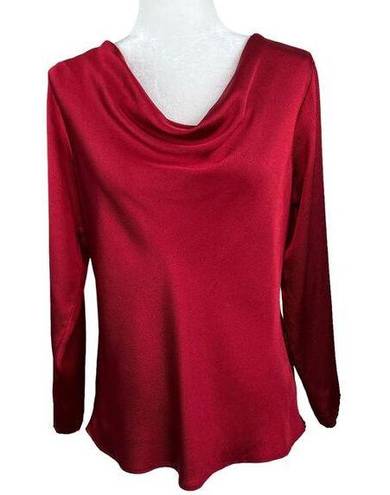 Natori  Solid Red Long Sleeve Draped Cowl Neck Textured Top Women’s Size Medium