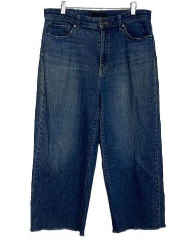 Uniqlo High Rise Wide Straight Leg Dark Wash Frayed Bottom Short  Jeans 32