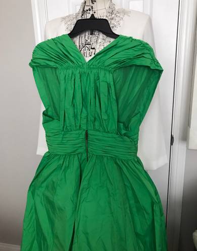 Tracy Reese New  Kelly Shirred Frock Lime Dress Pleated Overlay Taffeta