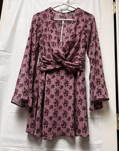 Trixxie Size Small Dress Pink Floral‎ Bell Sleeve Sheer Lined Spring BD1703