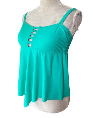 Beachsissi  Ruffle Hem Cross Front Tankini Teal XL New