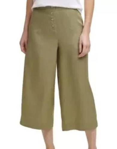 DKNY NEW  Button Front Wide Leg Crop Pant Capri Green Size 10