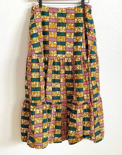 Krass&co The OULA  Vibrant Abstract Tiered Cotton Midi Skirt Women's Large
