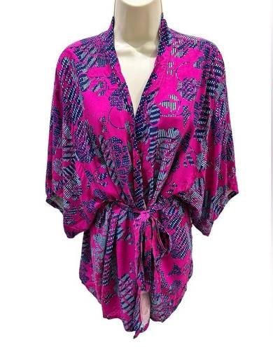 Natori  JOSIE WRAP ROBE KIMONO CHALLIS HAPPI COAT PURPLE