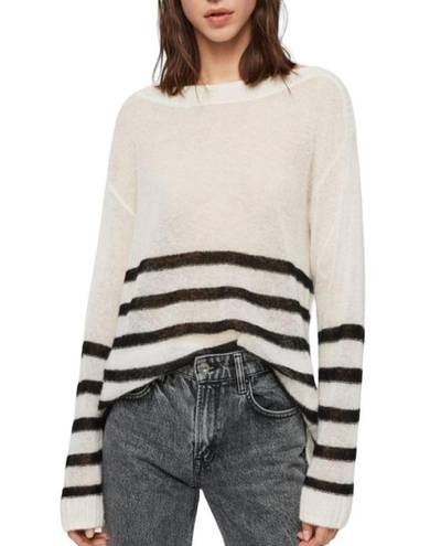 All Saints Lune Lightweight Wool Blend Sweater with Black Stripes Size S NW