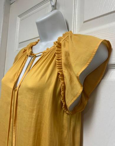 The Loft  Yellow Tied V-Neck with Ruffled Detail Top 