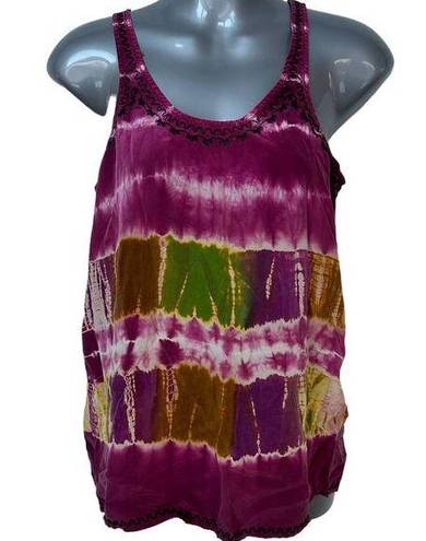 Joie  Tank Top Purple Green Black Tie Dye Embroidered Silk Women's Size XS