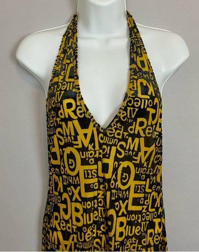 Krass&co Fashion Brand  Jumpsuit Wordy Velvet‎ Black Yellow Sheer Halter Medium