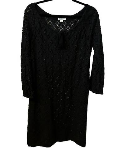 Garnet Hill  Black Sheer Tie Neck Size 6 Swim Coverup.