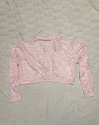 Elsie & Fred Pink Zebra Cropped Button Up