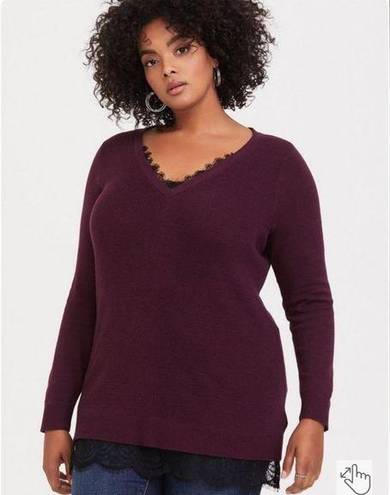 Torrid  Pullover Lace Trim V-Neck Tunic Sweater purple size 1X