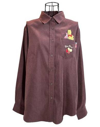 Disney Vintage  Winnie the Pooh Piglet Bee Real Button Down Shirt Maroon Size Med