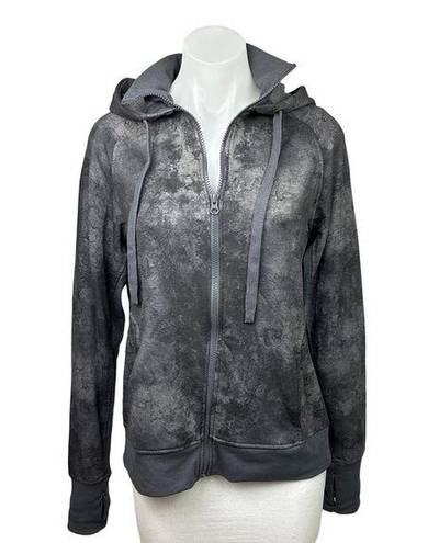 Danskin  Grey Tie Dye Marble Print Collar Zip Hooded Athletic Jacket Sweater Top