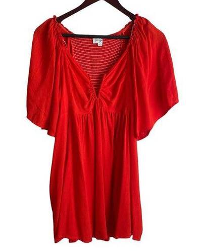 Umgee  Women Tunic Top V Neck Flare Short Sleeve Smock Back High Waist L Orange