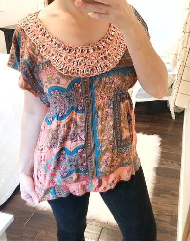 Live and let live  Blouse boho floral glam sequin top