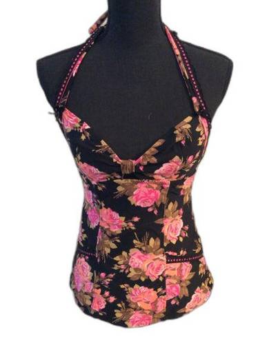 Betsey Johnson  pink rose tankini swimsuit pin up Girly Girlcore ROSES Medium