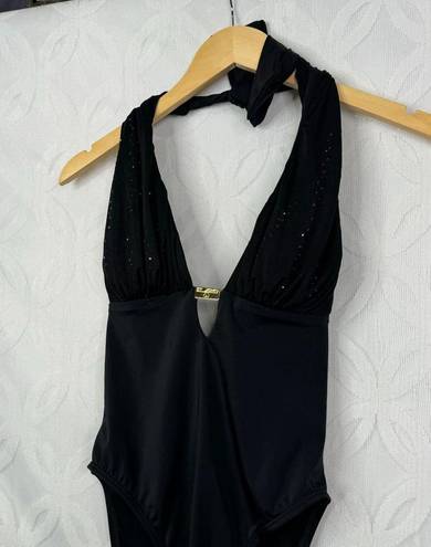 St. John  Swimwear Black Halter Padded Sequins One Piece Swimsuit Size 4 NWT