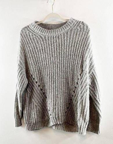 American Eagle Crewneck Pullover Chunky Ribbed Sweater Gray Medium