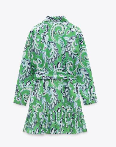 ZARA Green Paisley Print Shirt Dress