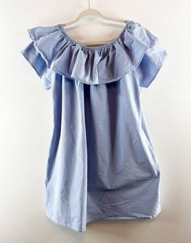 Tommy Hilfiger  Seersucker Off Shoulder Ruffle Mini Dress Blue 2X