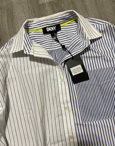 DKNY Bottom Down Blue And White Stripe Shirt 