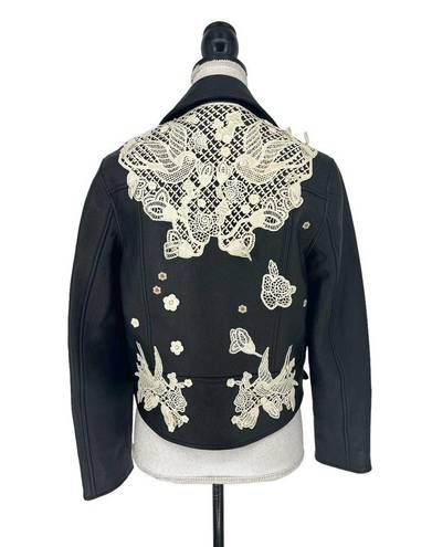 Coach  Lace Embroidered Leather Jacket