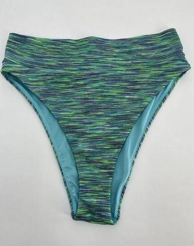 Aerie  High Waist Bikini Bottom Sz M Blue Green Textured High Cut Swimsuit