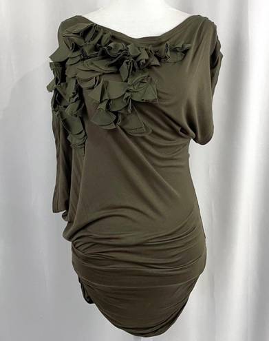 Lucy Paris New Lucy & Co Petal One Shoulder Dolman Tunic Embellished Mini Dress Green M/L