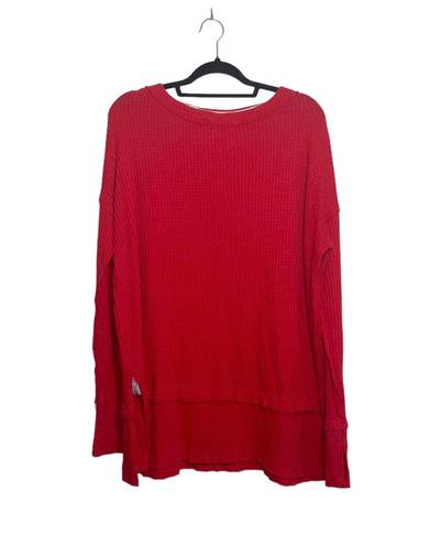 We The Free FP North Shore Red Waffle Knit Oversized Top