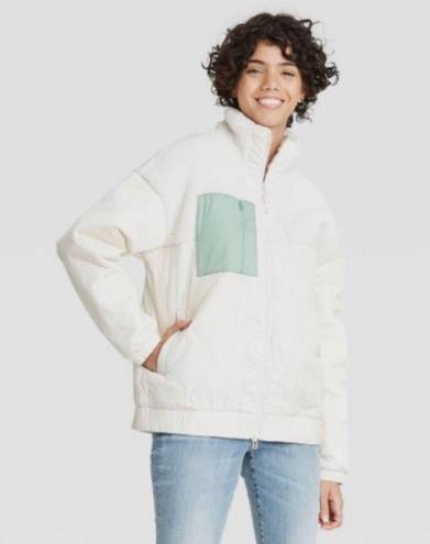 Universal Threads UNIVERSAL THREAD Sherpa Jacket Cream w/ Light Green Pocket Size Small