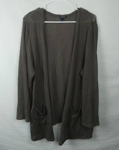 Torrid  Plus Size Taupe Ribbed Knit Open Front Cardigan Sweater Brown Pockets 3XL