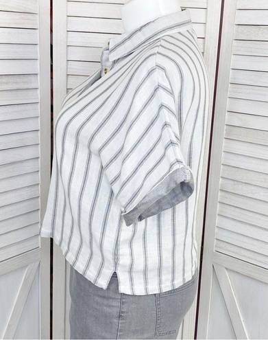 Thread and Supply  Striped Button Front Crop Shirt White Gray XL