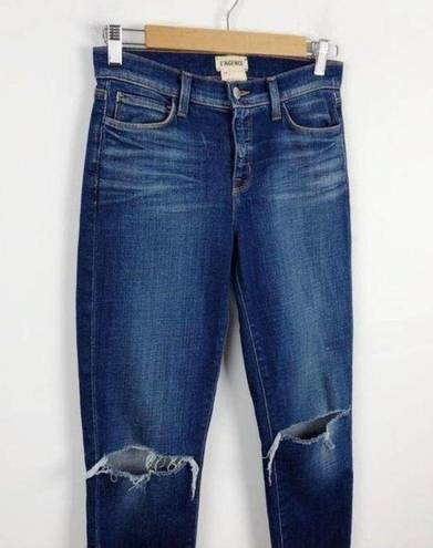 L'Agence  Rachel Ripped Crop Slim Fit Blue Slouch Cuffed Jeans Size 24 Stretch