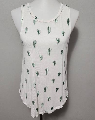 Grayson Threads  white and green cactus print tank size small