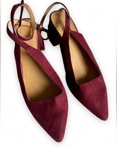 Loft  Maroon Burgundy Ankle Strappy Suede Low Heels Womens Size 9.5M