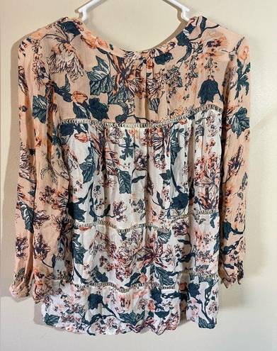 Lucky Brand SZ MD Mixed Print Peasant Top