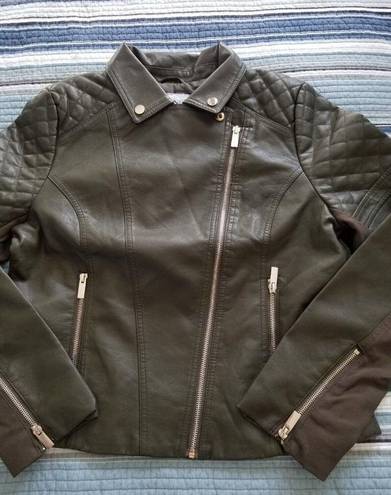 Krass&co Boundless North North&. Womens Faux Leather Moto Jacket Wonderland Green Sz M