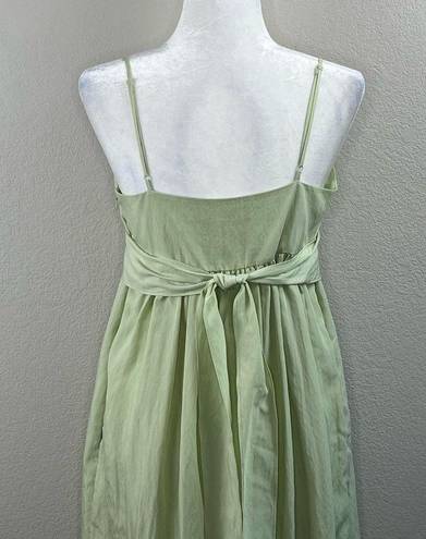 Vince  Sweet Grass Green Bow-Back Pleated Square Neck Midi Dress Medium NWT