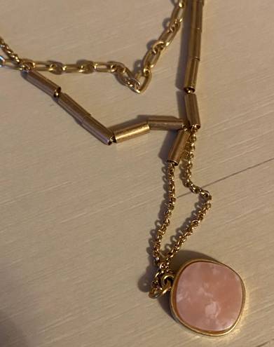 Madewell NWOT  Gold Tone Rose Quartz Pendant Layered Necklace