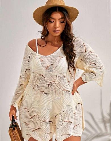 SheIn  Curve Crochet Knit Coverup Dress Long Sleeve Tan Size 3XL Plus Tan Beige