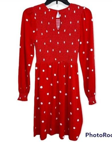 Popsugar Red & White Polka Dot Long Sleeve Dress Size XS