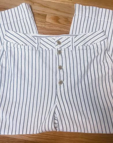 Madewell Emmett Wide Leg Crop Blue & White Striped Button Fly Pants Size 31