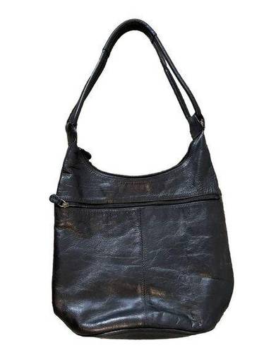 Butter Soft Vintage Purse Black  Leather Bucket Shoulder Bag Multi Pocket Zipper