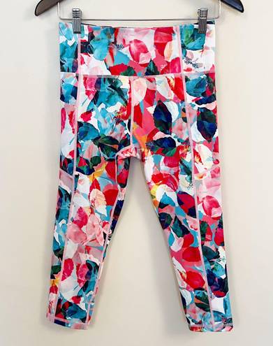 Zyia Multicolor Floral Print Cropped High Rise Leggings Size 6-8 Athletic