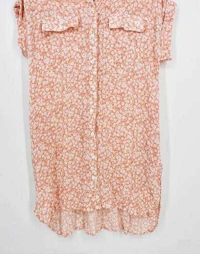 Lost + Wander  Pick Me In The Desert Boho Tunic Top Button Down Floral Peach XS/S