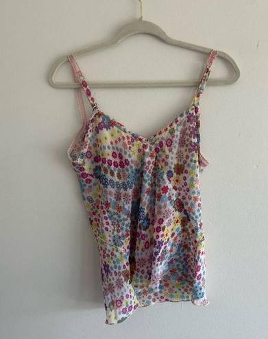 Natori Josie  M Floral Y2K Sheer V Neck Top