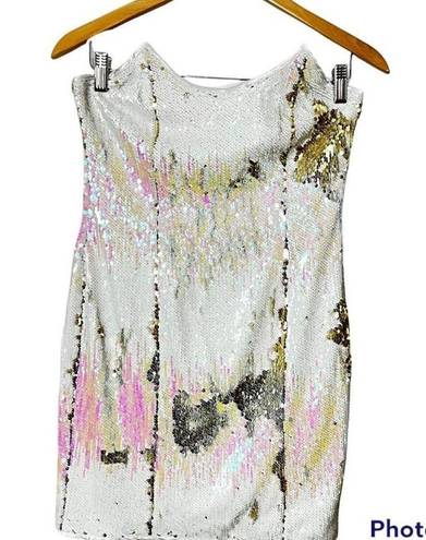 4S13NNA NEW 4si3nna White Alina Sweetheart Strapless Sequin Bodycon Mini Dress Small