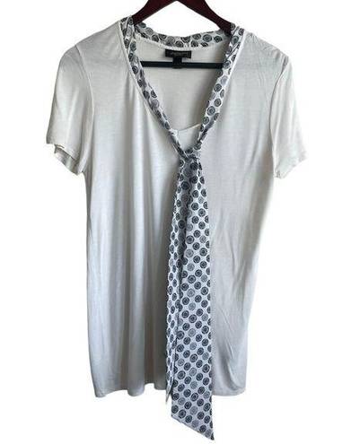 Jason Wu  Women Top V-Neck Short Sleeve Pattern Tie Collar Pullover M White