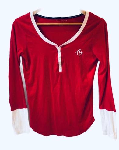 Tommy Hilfiger Red Retro PJ Henley Top Monogram Loungewear M