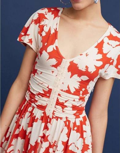 Anthropologie Summer Breeze Dress Corset V-Neck A-Line Floral Skater Sundress XS